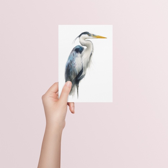 Watercolor Heron Portrait Wall Art Print Poster, Unframed - Picture 5 of 6